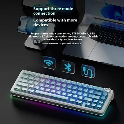 Weikav WK68 Wireless RGB Hot Swap Gaming Mechanical Keyboards 4000mAh Knob 2.4G Tri-Mode Customize Keyboard PC Accessories Gifts