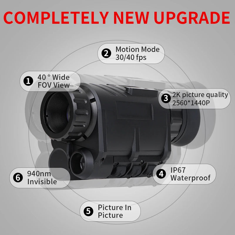 NVG30 Helmet Night Vision Monocular Scope Wide View 40° 940nm 1080P HD Infrared Digital Binoculars IP67 Hunting Telescope