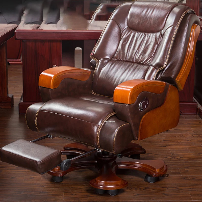 European Style Leather Back Office Chairs Rotating Home Office Recliner Designer Retro Boss Gaming Chair for Office Furniture