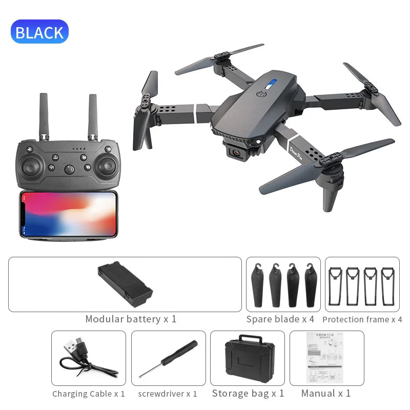 E88 Drone WiFi FPV RC Drones with Dual Pro 4K HD Camera Wide-Angle Remote Control Video Quadcopter Toy E88pro Drones E88