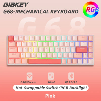 G68 Wireless Gaming Mechanical Keyboard Hot-Swappable Bluetooth Keyboard 68 keys RGB Light custom for Gamer Tablet Computer work