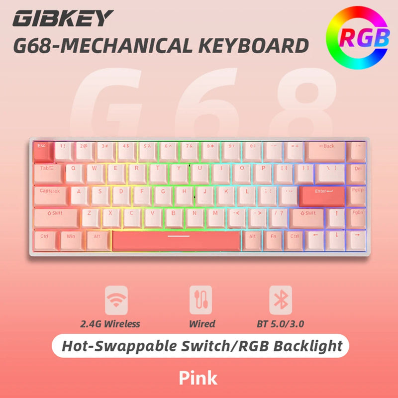 G68 Wireless Gaming Mechanical Keyboard Hot-Swappable Bluetooth Keyboard 68 keys RGB Light custom for Gamer Tablet Computer work