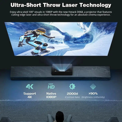 4K Projector Smart Handheld & Portable Projector D068 Touch Pad 100 Inch Max Outdoor Cinema Office Theater Game Projection