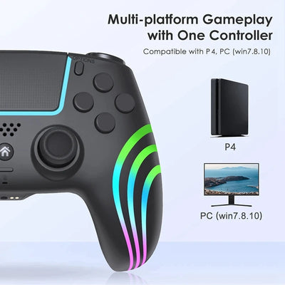 Wireless Bluetooth Game Console For PS4/Windows PC Dual Vibration Turbo Key Hall Joysticks Gamepad With RGB Light