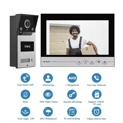 9 inch Tuya WIFI Video Door Phone Intercom System With RFIC Card Unlocking Access Control Function Wide Angle HD Camera