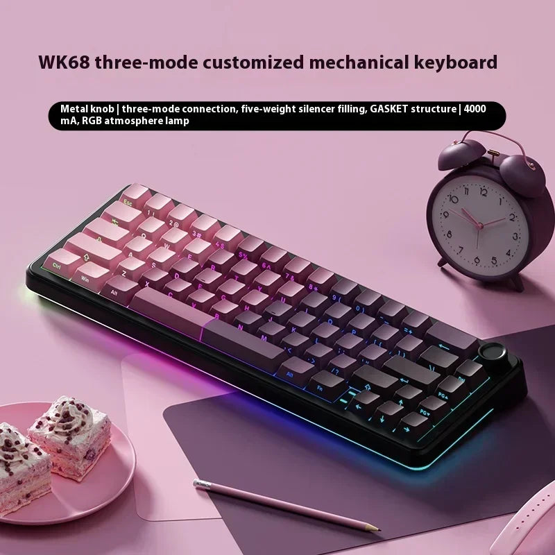 Weikav WK68 Wireless RGB Hot Swap Gaming Mechanical Keyboards 4000mAh Knob 2.4G Tri-Mode Customize Keyboard PC Accessories Gifts