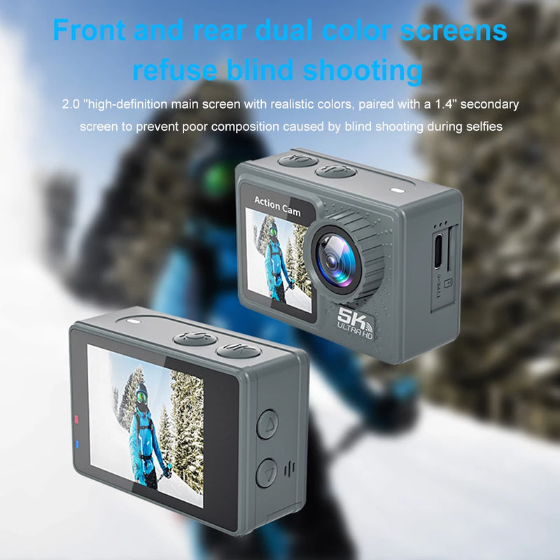 5K 4K 60FPS Action Video Cam Anti-shake WIFI Sports DV Cam Dual Screen Outdoor Cycling Camera 30m Waterproof with Remote Control