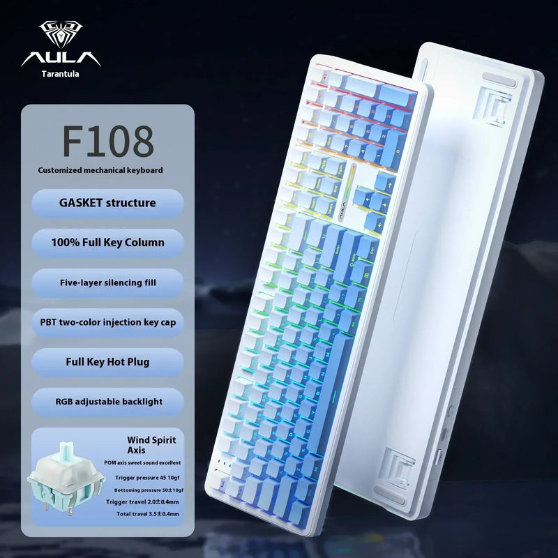 New Aula F108 Tri-Mode Mechanical Keyboard 1k Polling Rate Bluetooth Wireless Customized Hifi Switch Hot Swap Rgb Keyboards Gift