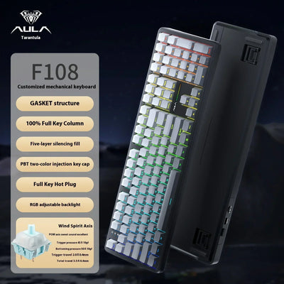 New Aula F108 Tri-Mode Mechanical Keyboard 1k Polling Rate Bluetooth Wireless Customized Hifi Switch Hot Swap Rgb Keyboards Gift