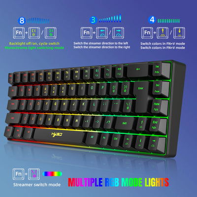 68 Keys Gaming Keyboard USB Wired Korean Keyboard Portable RGB Backlight Spanish English Keyboard for Windows Laptops Computer