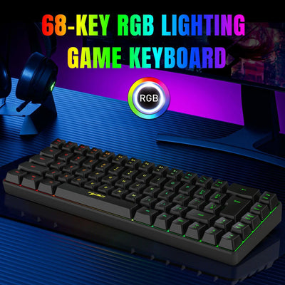 68 Keys Gaming Keyboard USB Wired Korean Keyboard Portable RGB Backlight Spanish English Keyboard for Windows Laptops Computer