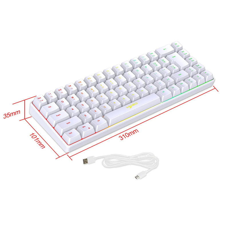 68 Keys Gaming Keyboard USB Wired Korean Keyboard Portable RGB Backlight Spanish English Keyboard for Windows Laptops Computer