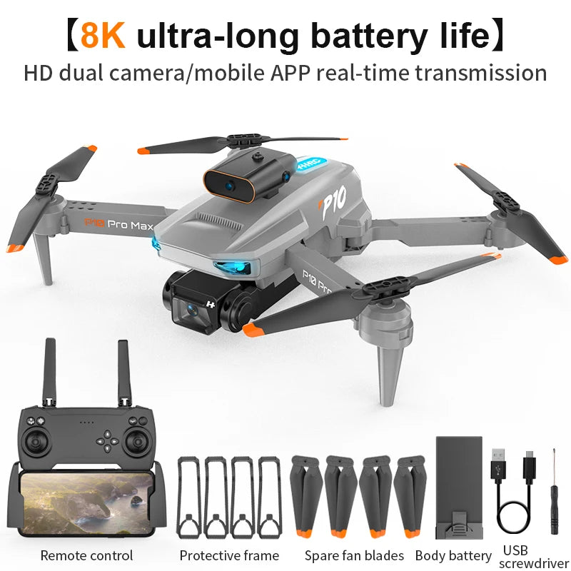 HD Dual Camera Intelligent Obstacle Avoidance P10 Drone 8K Professional Aerial Photography Remote Control RC Quadcopter Toys New