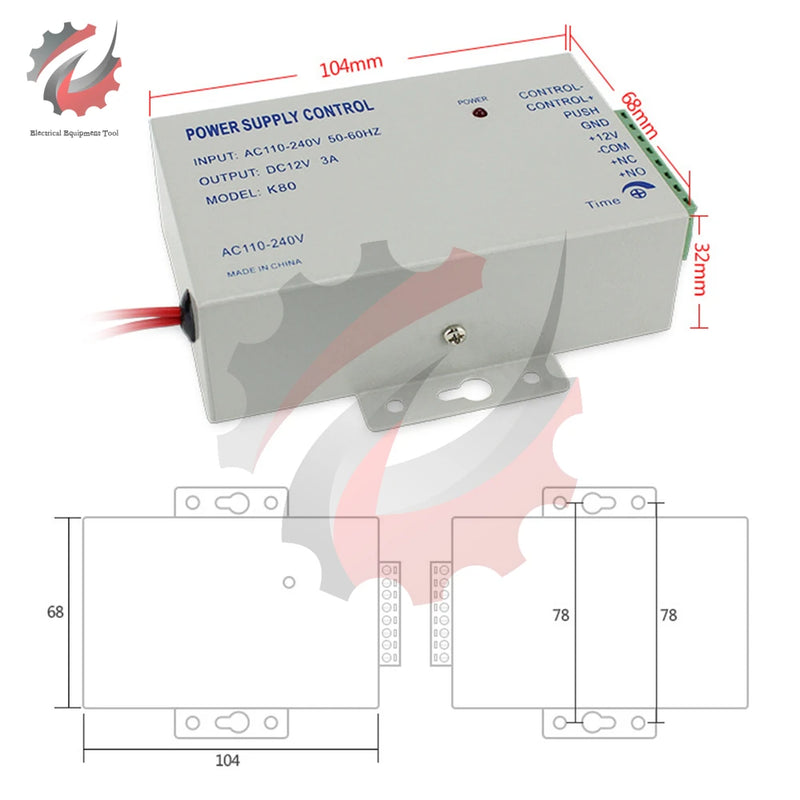 AC110-220V to DC12V 3A Access Control Power Supply Controller Switch For Door Access Control System/Video Intercom System TA-K80