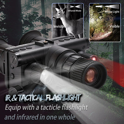 OHB-R5 Digital Binoculars 1080P HD Night Vision 600M Long Range Hunting with IR & Tacticle Flashlight Head Mounted Video