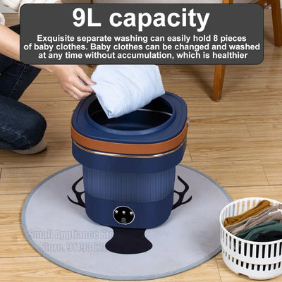 9L Mini Folding Portable Washing Machines Tourist with Centrifuge Dryer Small Underwear Washer for Clothes Sock Bra Home Travel