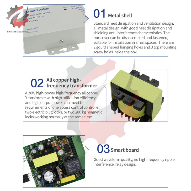 AC110-220V to DC12V 3A Access Control Power Supply Controller Switch For Door Access Control System/Video Intercom System TA-K80