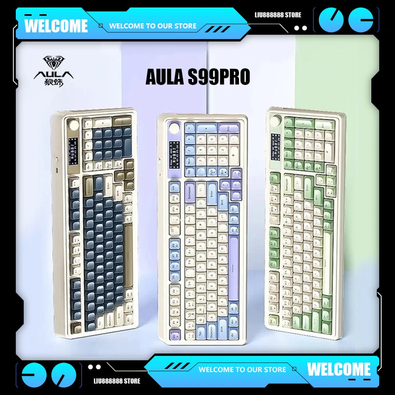 Aula S99pro Bluetooth Wireless Keyboard Three Mode RGB Knob Smart Screen Wireless Gaming Keyboard Custom Ergonomics Keyboard