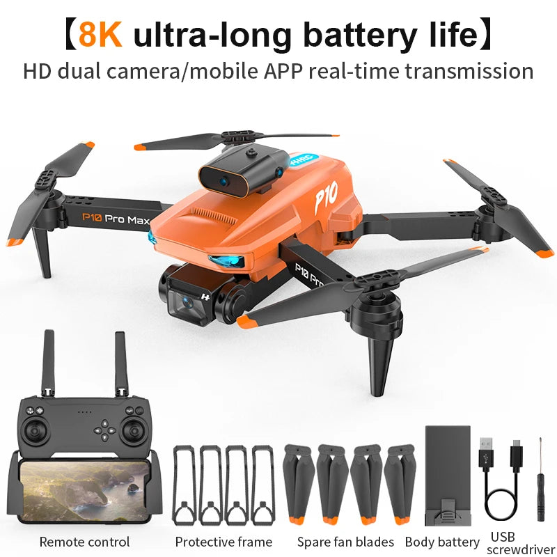 P10 Pro Drone Comes With High-Definition Camera 8k WiFi FPV High-Definition Dual Folding RC Quadcopter Height Maintainer Toys