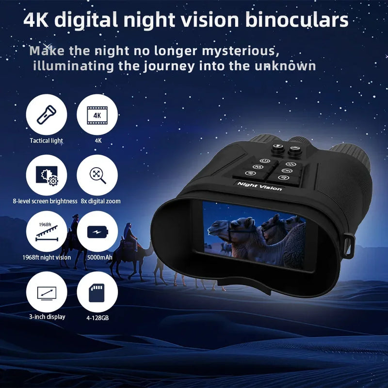 4K Night Vision Binoculars for Adults,Infrared Night Vision Goggles With Tactical Flashlight 8X Digital Zoom 600m Night Vision