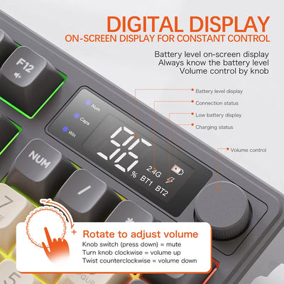 M96 Bluetooth Wireless Keyboard Desk 2.4G Mechanical Keyboard Dual Mode Connection Digital Display Pc Gamer Keyboard RGB Light