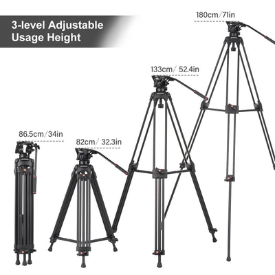 Andoer D1801 Professional Tripod Stand Aluminium Alloy Panorama Head 3-Section Extendable for DSLR Cameras Camcorder Photography