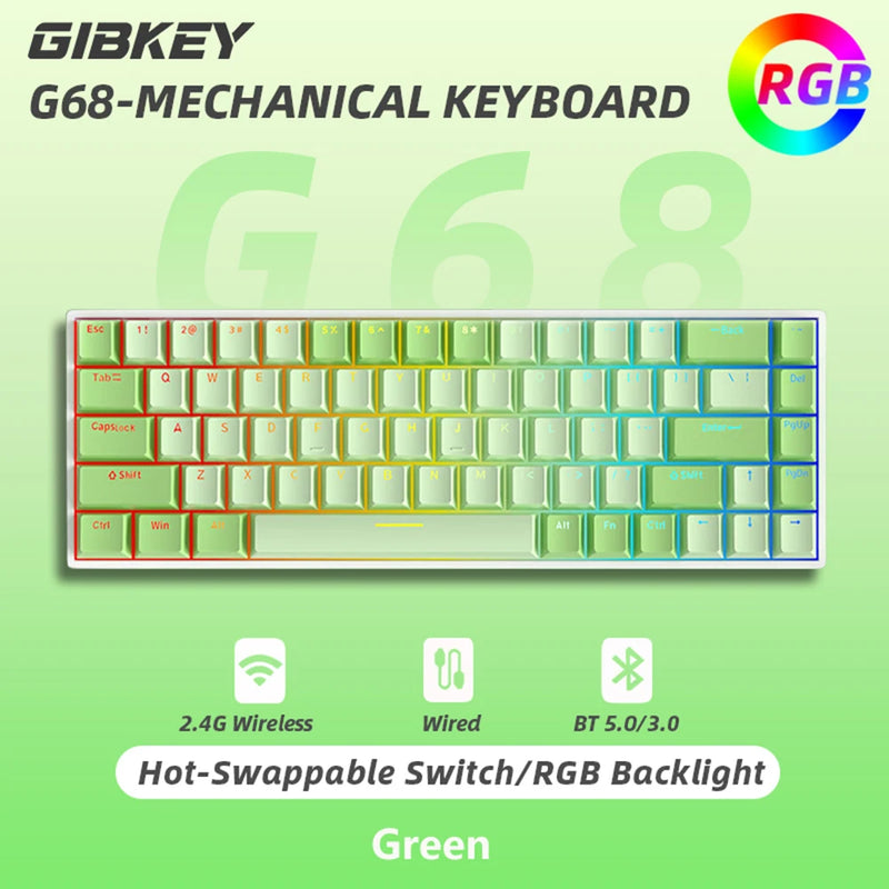 G68 Wireless Gaming Mechanical Keyboard Hot-Swappable Bluetooth Keyboard 68 keys RGB Light custom for Gamer Tablet Computer work