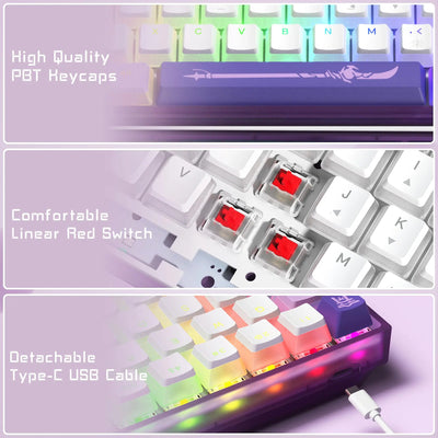 Womier WK61 61 Keys Hot-Swappable Purple Creamy Theme Mechanical Keyboard 60% Custom RGB Wired Gaming Keyboard for Win Mac