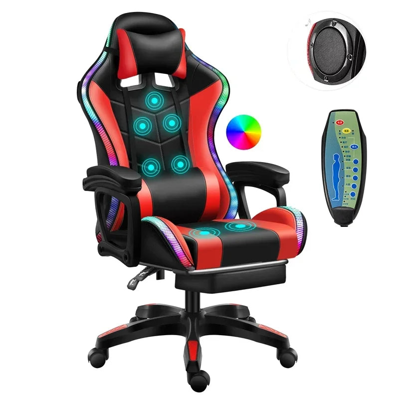 Free Sample Reclining Leather sedia RGB Racing Gamer Gaming Chair With Footrest And Massage