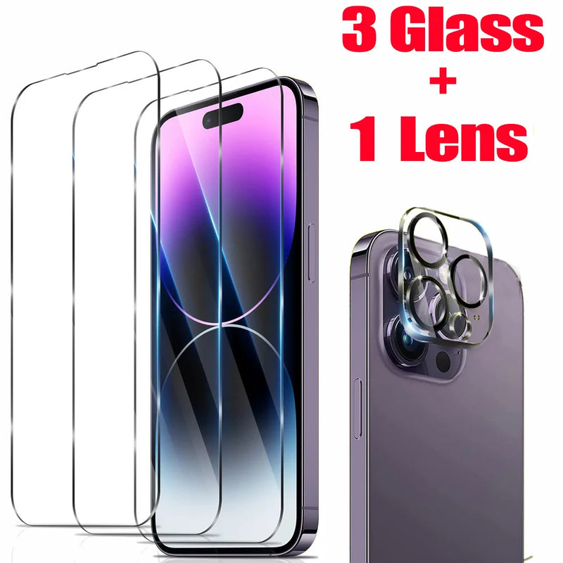 HD Screen Protection For iPhone 16 15 14 13 12 11 Pro Max Tempered Glass iPhone15 Pro Camera Lens Film iPhone16 Plus 13 Mini