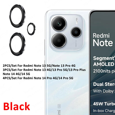 Redmy Note14 5G Glass Lens Ring For Xiaomi Redmi Note 14 Pro 13 Pro+ Note13 13Pro Plus 14Pro 4G 3D Metal Camera Protector Case