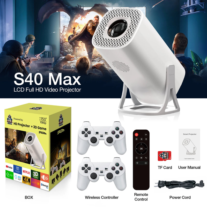 Salange S40 Max Projector 4K HD 1080P Bluetooth Android 11 Proyector With 2 Wireless Game Controllers Built-in 3000 Games