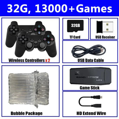 4K Video Game Console Wireless Controller Gamepad Built-in 20000+ Games 64G Retro Handheld Game Player HD TV Game Stick