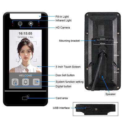 Face Recognition Access Control System Kits door Employee Attendance Reader 5Inch Dynamic Facial Waterproof RFID Password