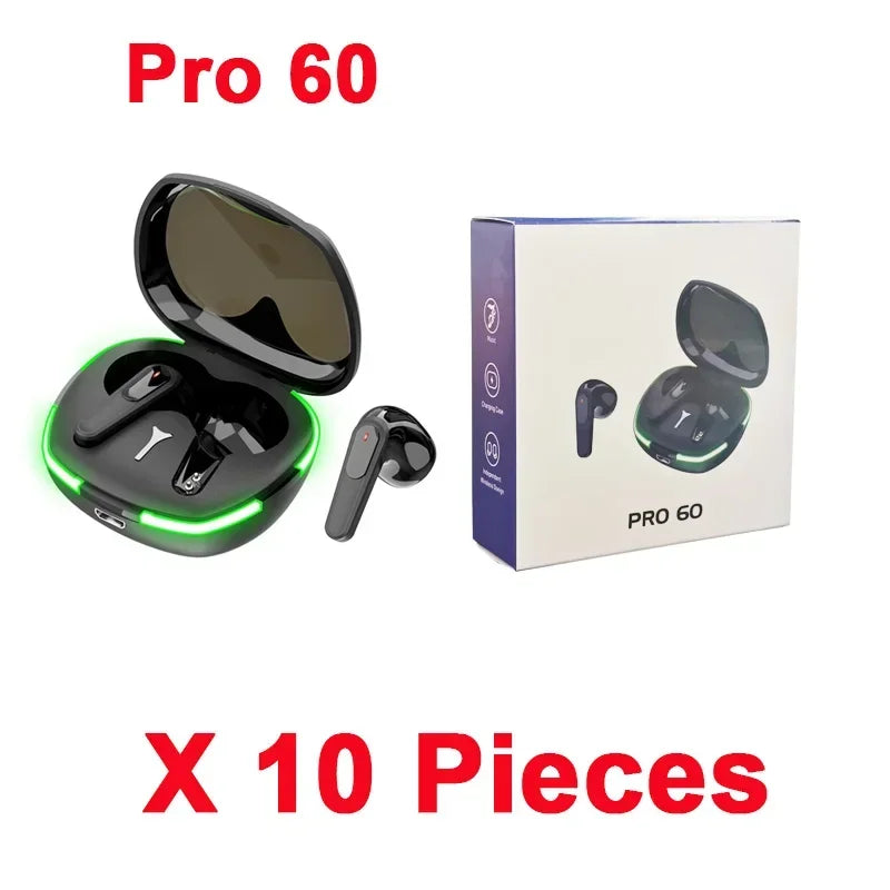 Wireless Headphones Pro 60 Bluetooth Earphone Sport Stereo Gaming Headset Bass TWS Earbuds Pro60 with Microphone 10 kit