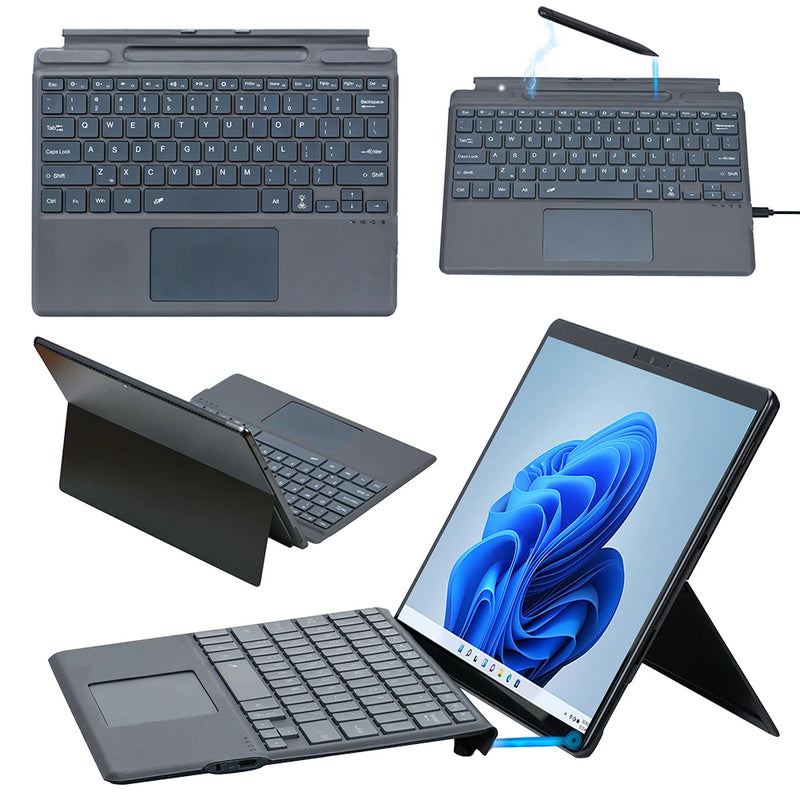 Bluetooth-Compatible Ultra-Slim Keyboard with Touchpad Portable Magnetic Keyboard for Microsoft Surface Pro 8/9/X/10/11