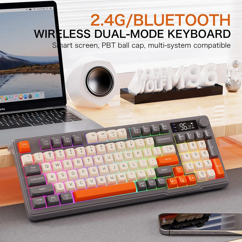 M96 Bluetooth Wireless Keyboard Desk 2.4G Mechanical Keyboard Dual Mode Connection Digital Display Pc Gamer Keyboard RGB Light