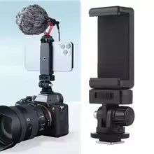 Phone Tripod Holder Clip with Cold Shoe Mount Universal Phone Tripod Mount for iPhone Samsung for Canon Nikon Sony DSLR Camera