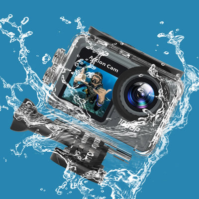 WiFi Action Camera 30m Waterproof Dual Screen Camera 120° Wide Angle Exercise Video Recorder with Accessories Kit