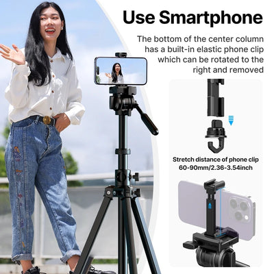 Ulanzi MT-65 1.76M 30M Bluetooth Remote Control Camera Tripod with Phone Holder Lightweight Tripod 360° Ballhead for Smartphone