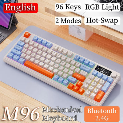 M96 Bluetooth Wireless Keyboard Desk 2.4G Mechanical Keyboard Dual Mode Connection Digital Display Pc Gamer Keyboard RGB Light